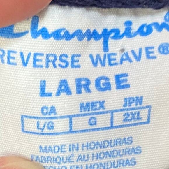Vintage Y2k Champion Reverse Weave Crewneck Sweatshirt Pullover Spellout Navy L - Picture 8 of 9